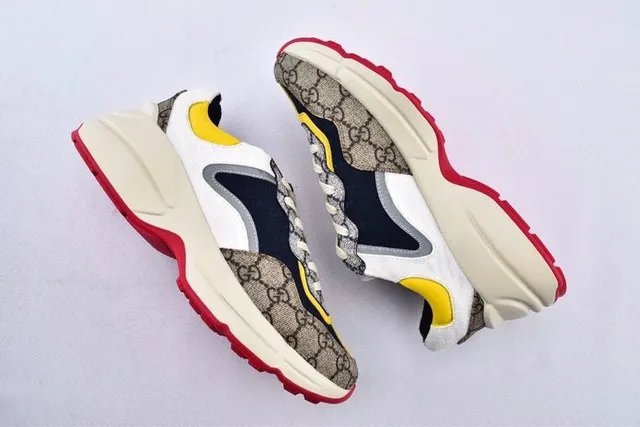 Gucci Beige Navy Sole GG Monogram Canvas Chunky Sneakers 18