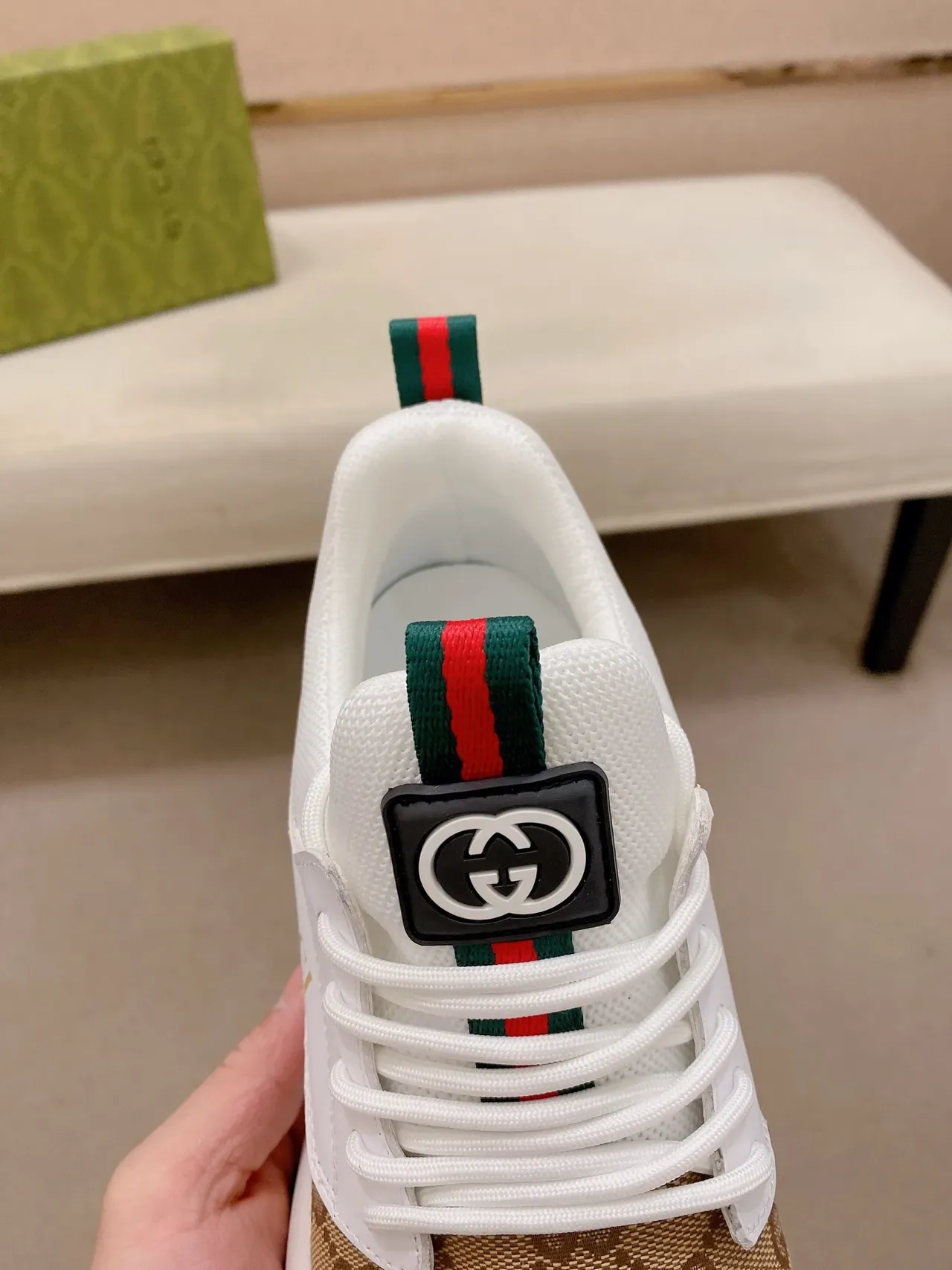 Gucci Beige Blanc GG Monogram Canvas Cuir Overlay Lifestyle Sneakers 3