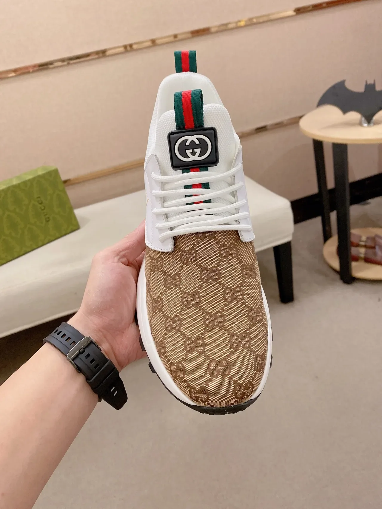 Gucci Beige Blanc GG Monogram Canvas Cuir Overlay Lifestyle Sneakers 5