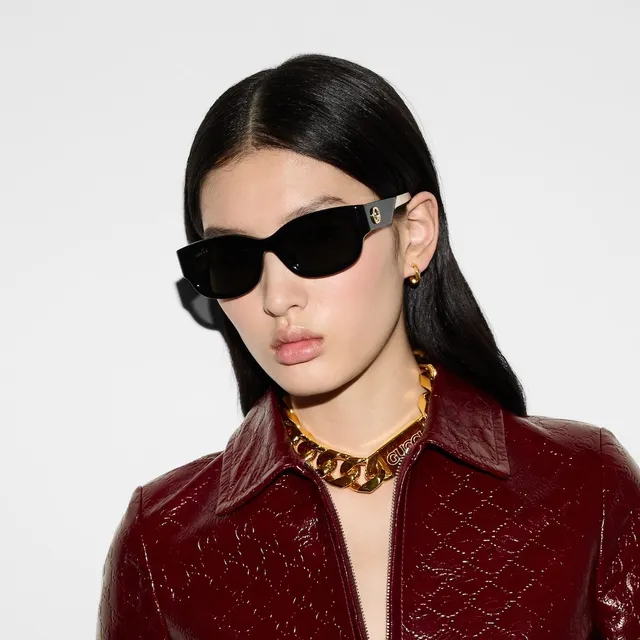 Gucci Black Brown Thick Acetate Frame Elliptical Lens Shape Sunglasses 6