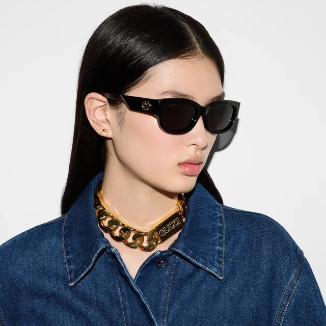 Gucci Black Brown Thick Acetate Frame Elliptical Lens Shape Sunglasses 8