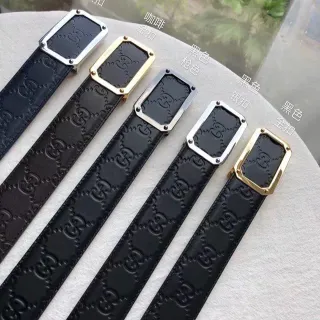 Gucci काली सोने की दबी हुई interlocking G Motif आयताकार धातु बकिल चमड़े की बेल्ट