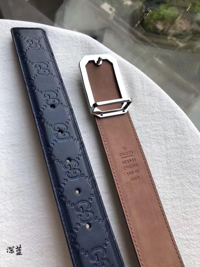 Gucci Black Gold Embossed Interlocking G Motif Rectangular Metal Buckle Leather Belt 7