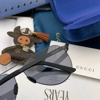 Gucci Black Gray Thin Metal Frame Aviator-Inspired Silhouette Sunglasses