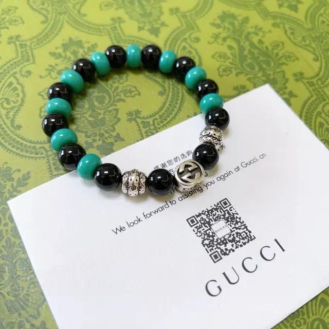 Gucci Black Green Beaded Stretch Turquoise Bracelet 4