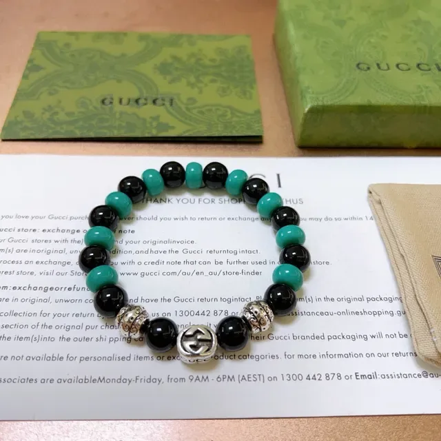 Gucci Black Green Beaded Stretch Turquoise Bracelet 6