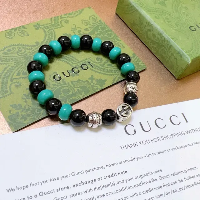 Gucci Black Green Beaded Stretch Turquoise Bracelet 7