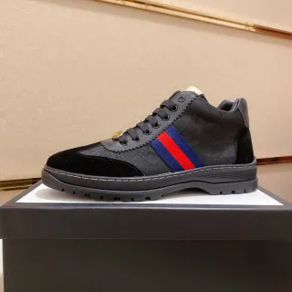 Gucci Black Red Mixed-Material Upper Web Stripe Accent Lifestyle Sneakers