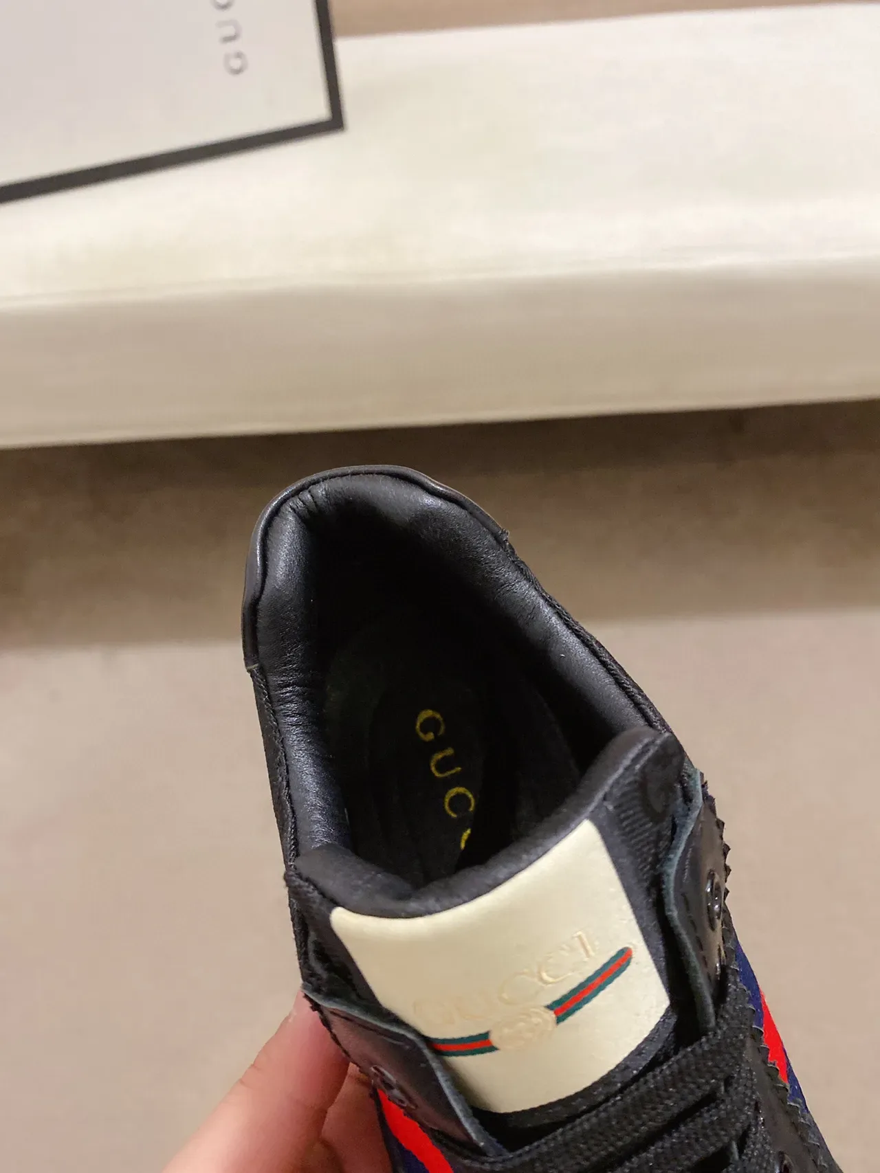Gucci Black Red Mixed-Material Upper Web Stripe Accent Lifestyle Sneakers 5