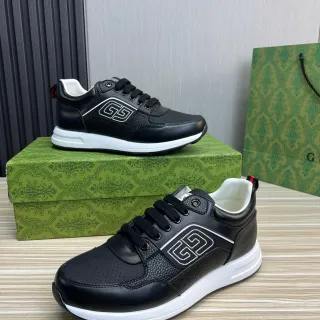 Gucci Black White Leather And Perforated Upper Interlocking GG Logo Lifestyle Sneakers
