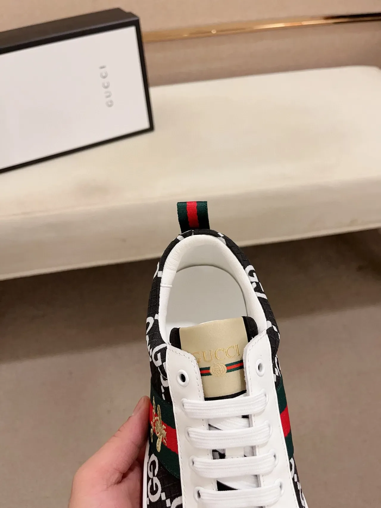 Gucci Black White Monogram Canvas Web Stripe Lifestyle Sneakers 6
