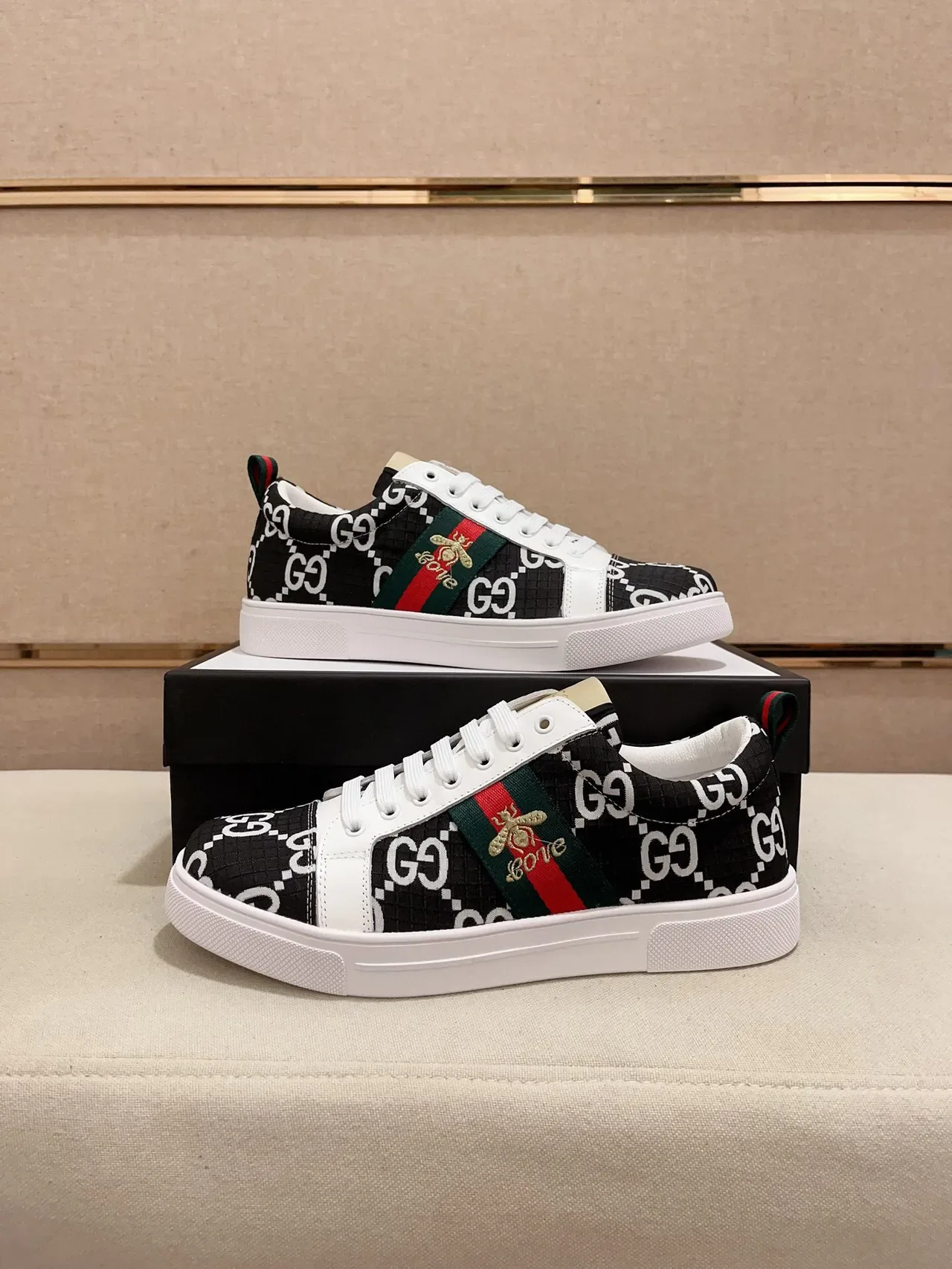 Gucci Black White Monogram Canvas Web Stripe Lifestyle Sneakers 7