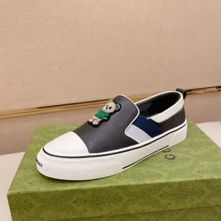 Gucci Black White Slip-On Construction Color-Blocked Side Panel Lifestyle Sneakers
