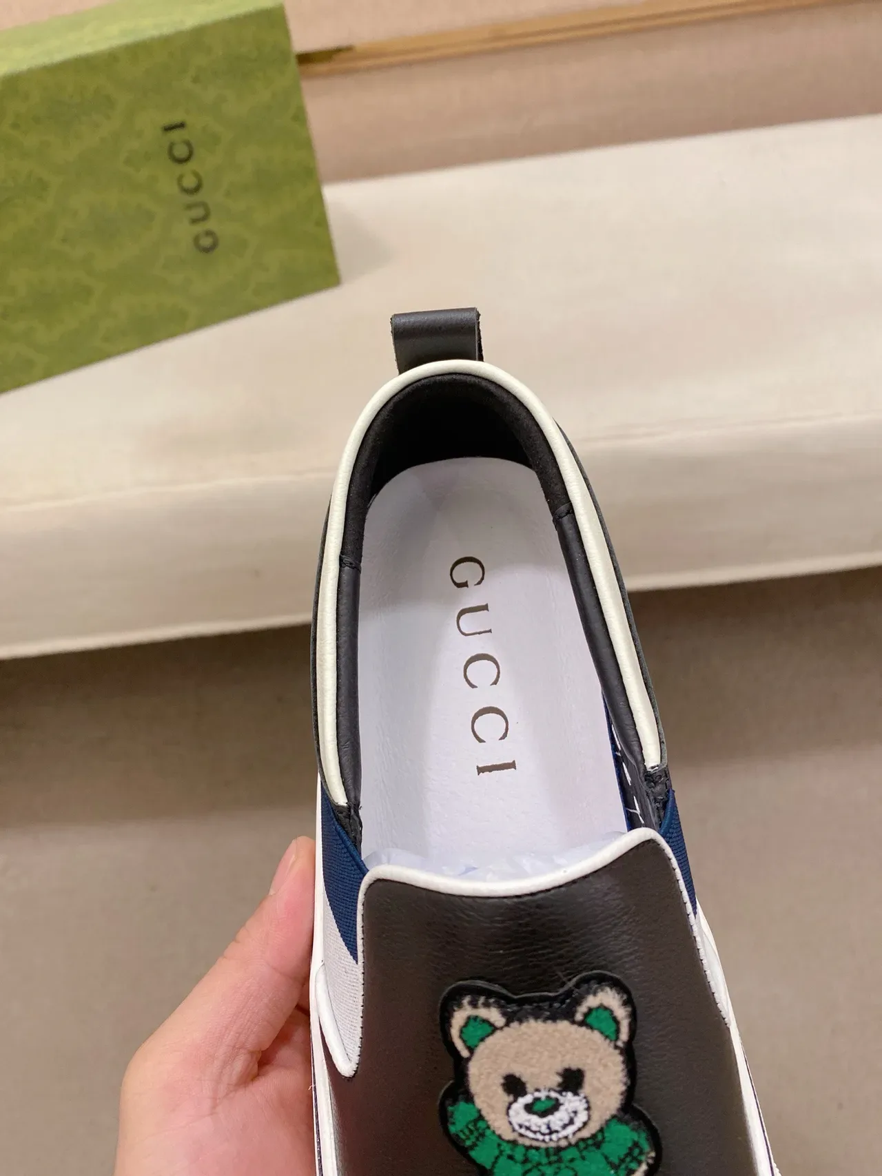 Gucci Black White Slip-On Construction Color-Blocked Side Panel Lifestyle Sneakers 7
