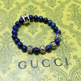 Gucci Pulsera azul plata con perlas de piedra y metal