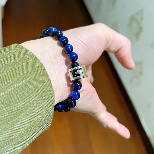 Gucci Blue Silver Beaded Stone-and-Metal Bracelet 7