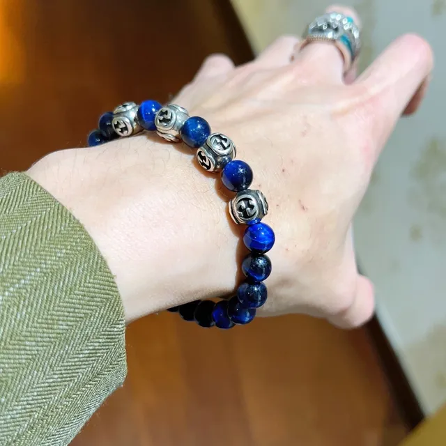 Gucci Blue Silver Beaded Stone-and-Metal Bracelet 8