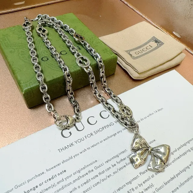 Gucci Bow Interlocking G-Link Silver-Tone Necklace 6