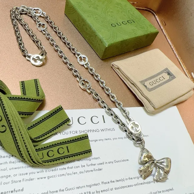 Gucci Bow Interlocking G-Link Silver-Tone Necklace 7