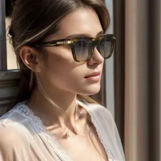 Gucci Brown Beige Rectangular Frame Tortoiseshell Acetate Sunglasses