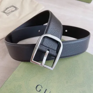 Gucci Brown Silver Pebbled Rectangular Buckle Leather Belt