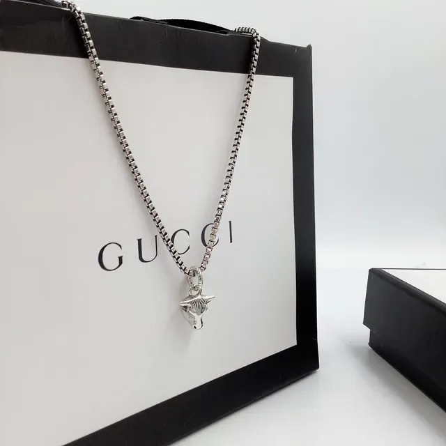 Gucci Bull Head Pendant Silver Box Chain Necklace 3
