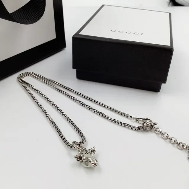 Gucci Bull Head Pendant Silver Box Chain Necklace 4
