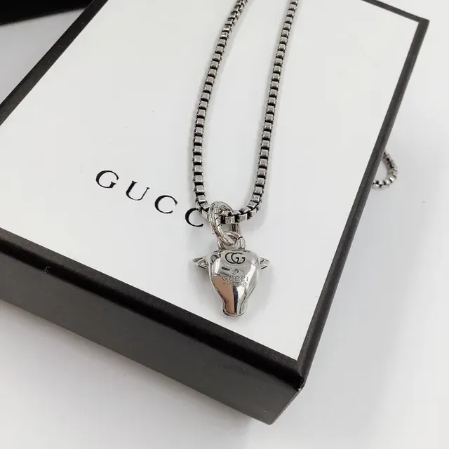 Gucci Bull Head Pendant Silver Box Chain Necklace 5