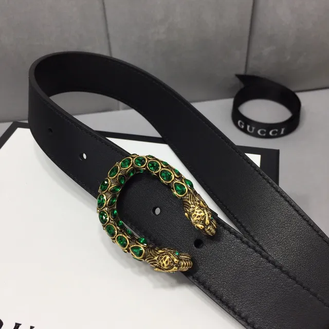 Ceinture Gucci Dionysus cuir noir vert lisse avec boucle tête de tigre dorée 9