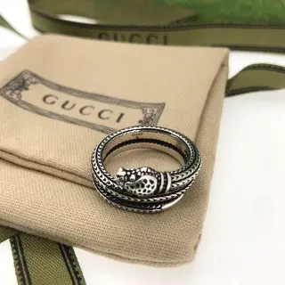 Gucci Dionysus Silver Black Coiled Serpent Head Oxidized Ring