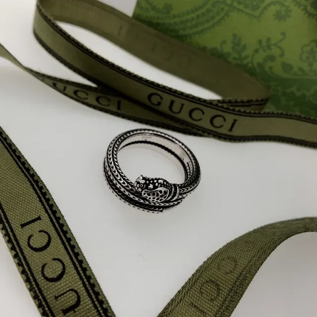 Gucci Dionysus Silver Black Coiled Serpent Head Oxidized Ring 2