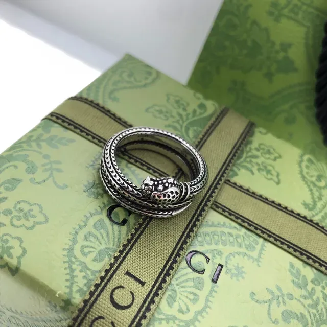 Gucci Dionysus Silver Black Coiled Serpent Head Oxidized Ring 4