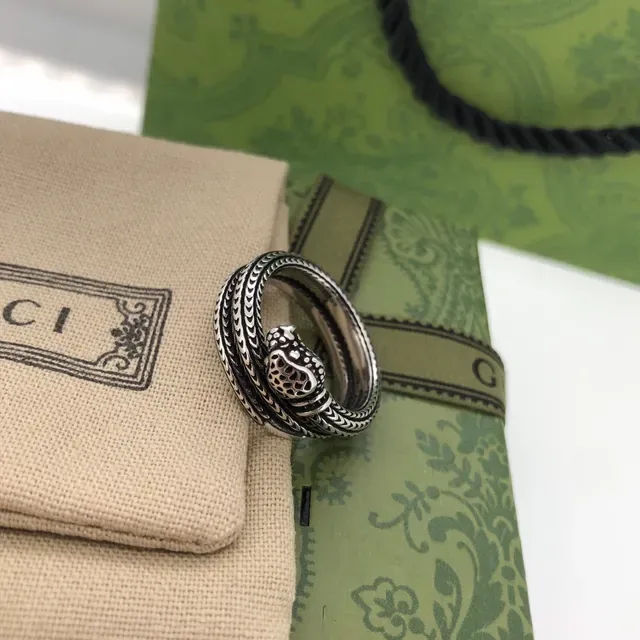 Gucci Dionysus Silver Black Coiled Serpent Head Oxidized Ring 5
