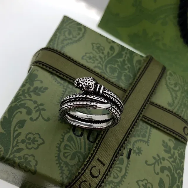 Gucci Dionysus Silver Black Coiled Serpent Head Oxidized Ring 6