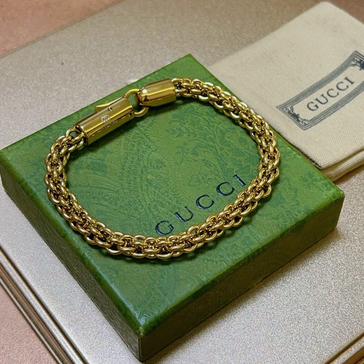 Gucci Double-Chain Woven Link Gold-Tone Bracelet 4