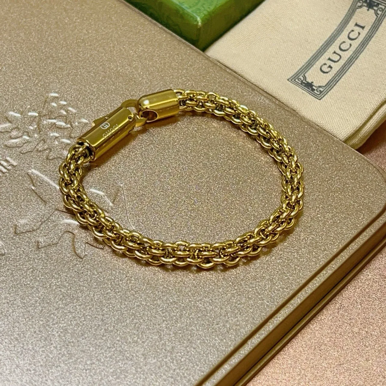 Gucci Double-Chain Woven Link Gold-Tone Bracelet 6