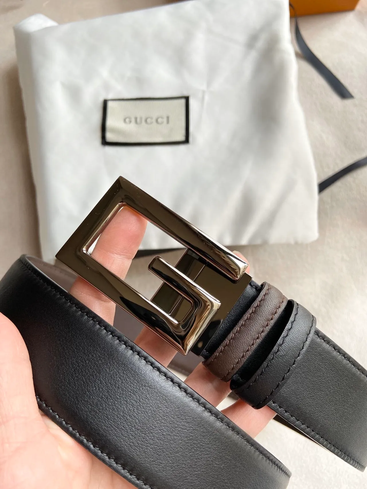 Gucci Double G Belt Black and Brown Leather Belt 2