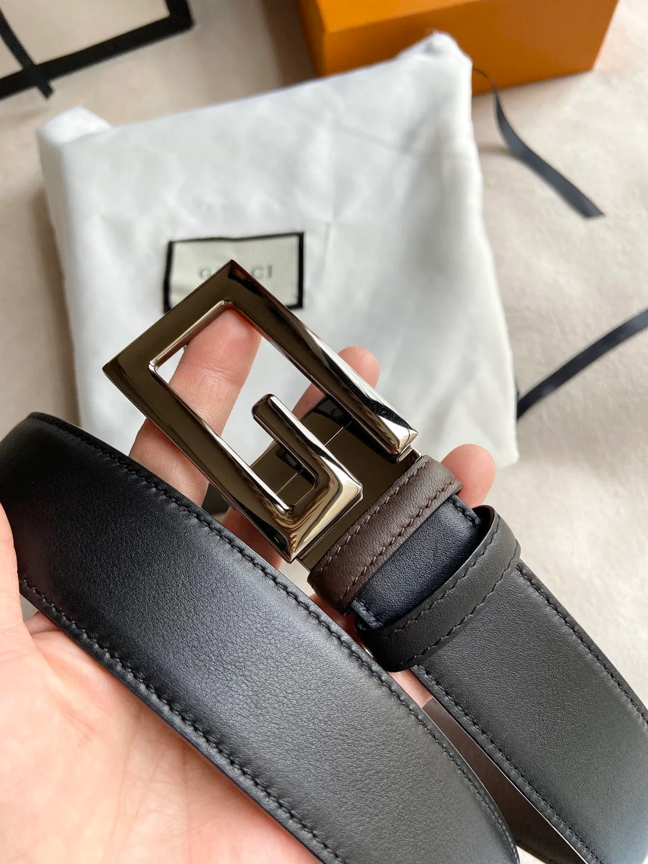 Gucci Double G Belt Black and Brown Leather Belt 4
