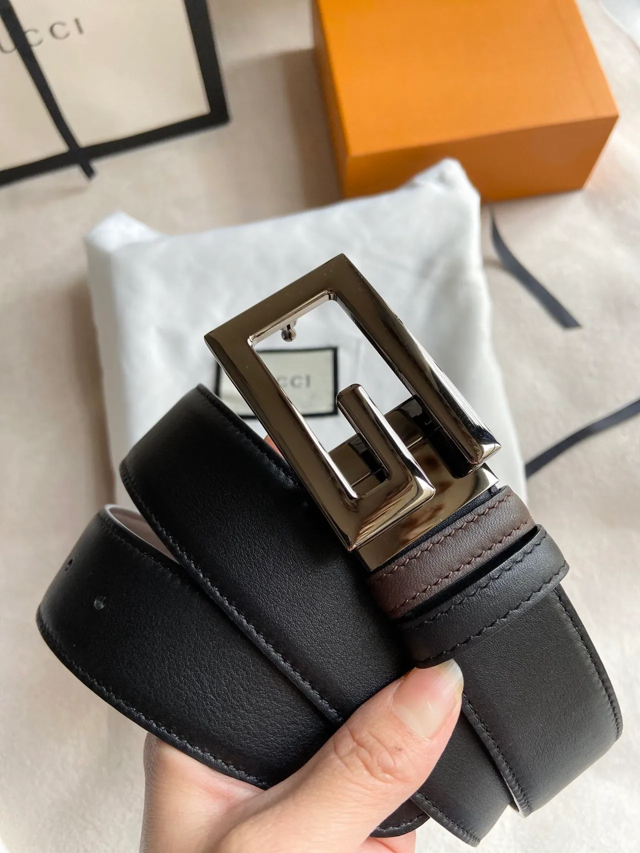 Gucci Double G Belt Black and Brown Leather Belt 6