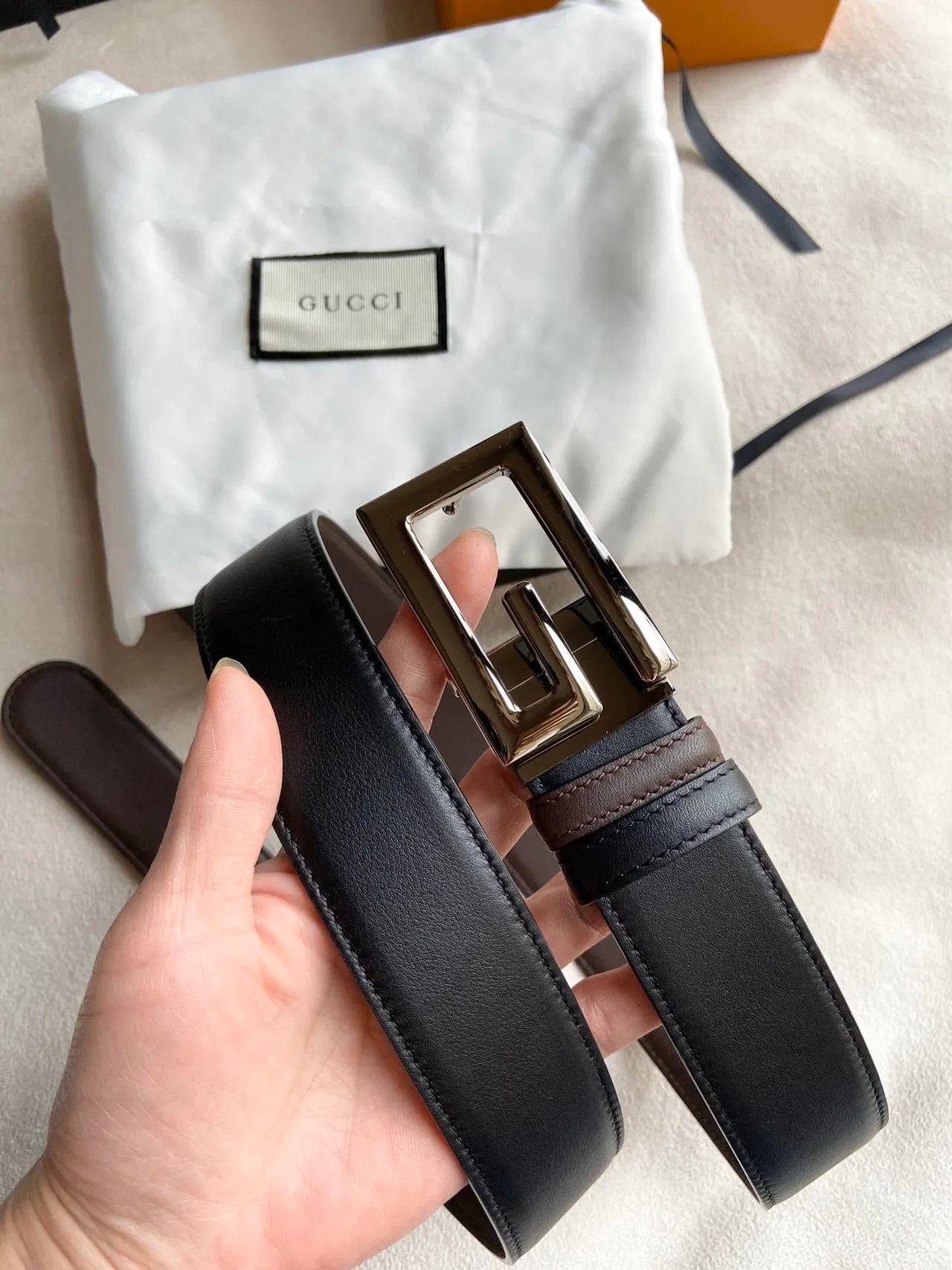 Gucci Double G Belt Black and Brown Leather Belt 8