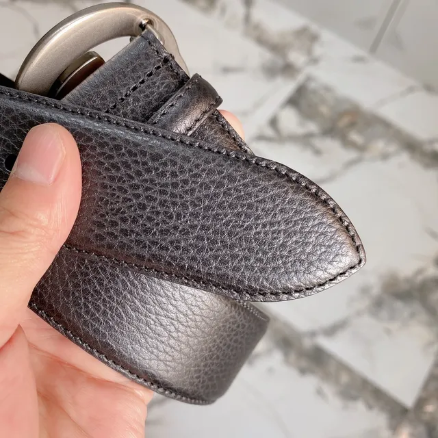 Gucci Double G Belt Preto Couro com textura Pebbled Fivela de tom prateado Cinto de Couro 3