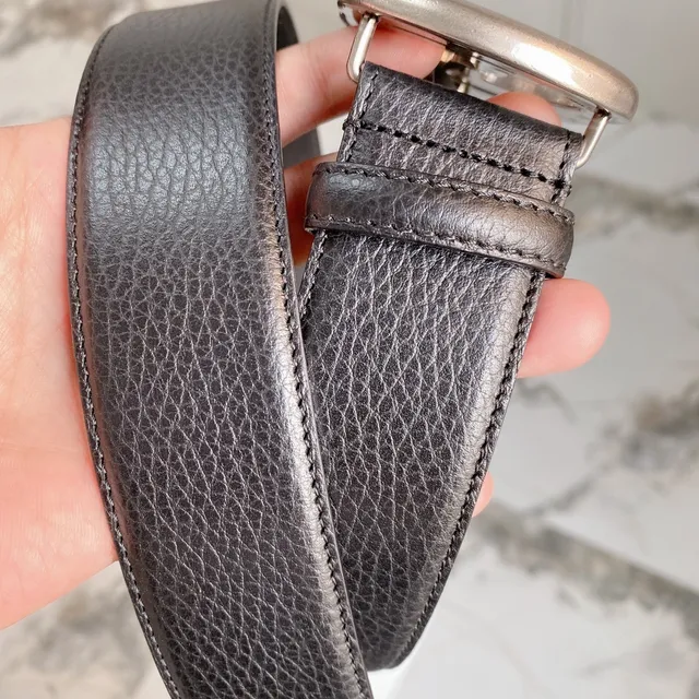 Gucci Double G Belt Preto Couro com textura Pebbled Fivela de tom prateado Cinto de Couro 5