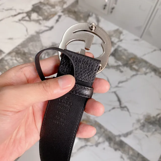 Gucci Double G Belt Preto Couro com textura Pebbled Fivela de tom prateado Cinto de Couro 7