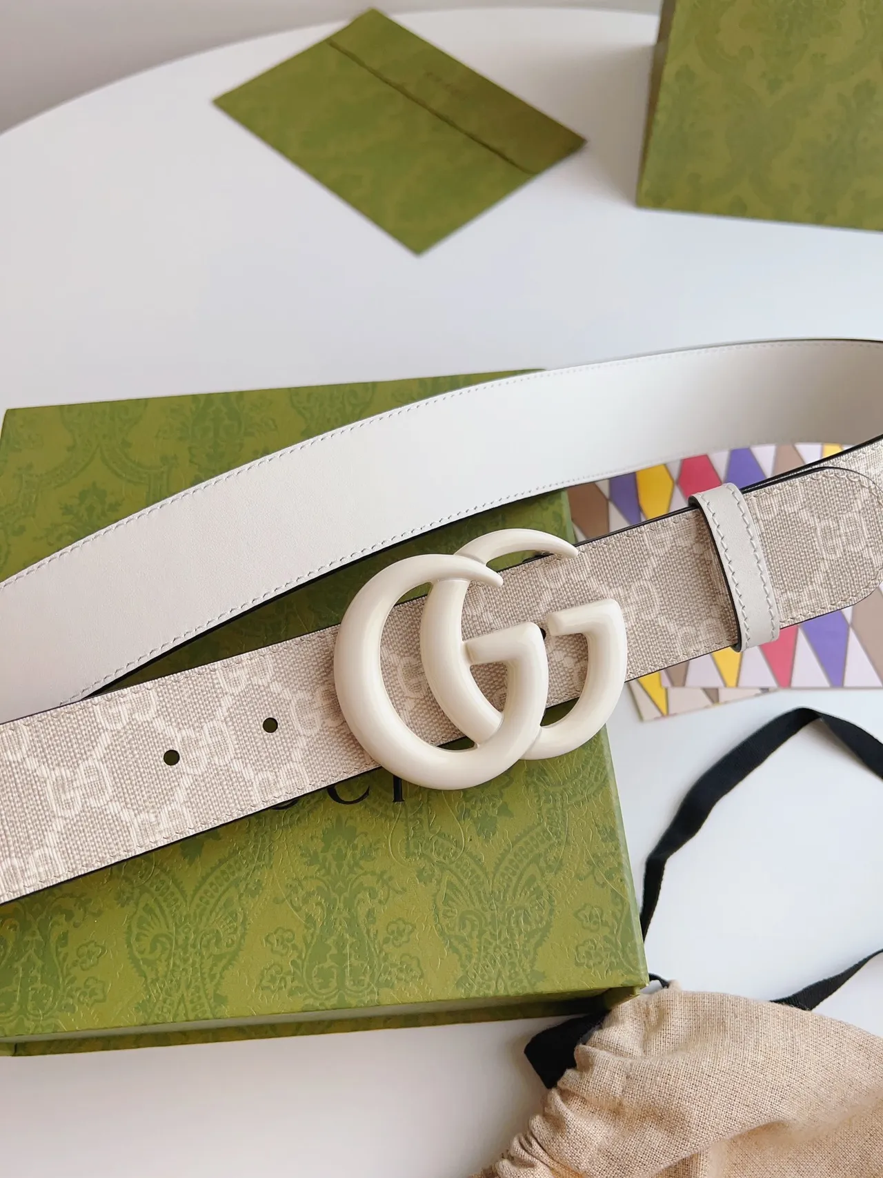 Gucci Double G Belt Ivory and Beige Leather Belt 2