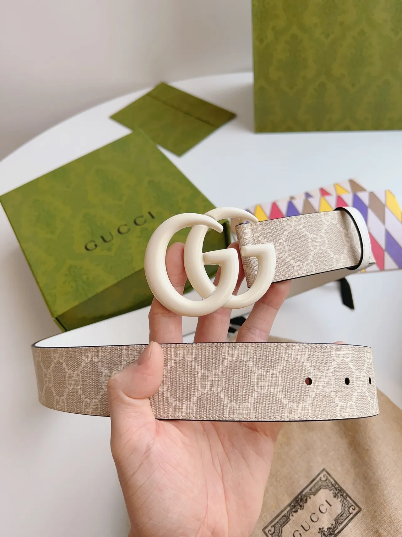 Gucci Double G Belt Ivory and Beige Leather Belt 3