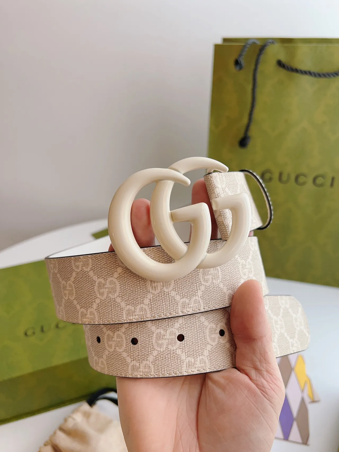 Gucci Double G Belt Ivory and Beige Leather Belt 6