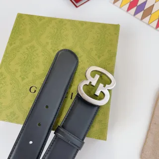 Gucci Double G Interlocking Buckle Black Leather Belt