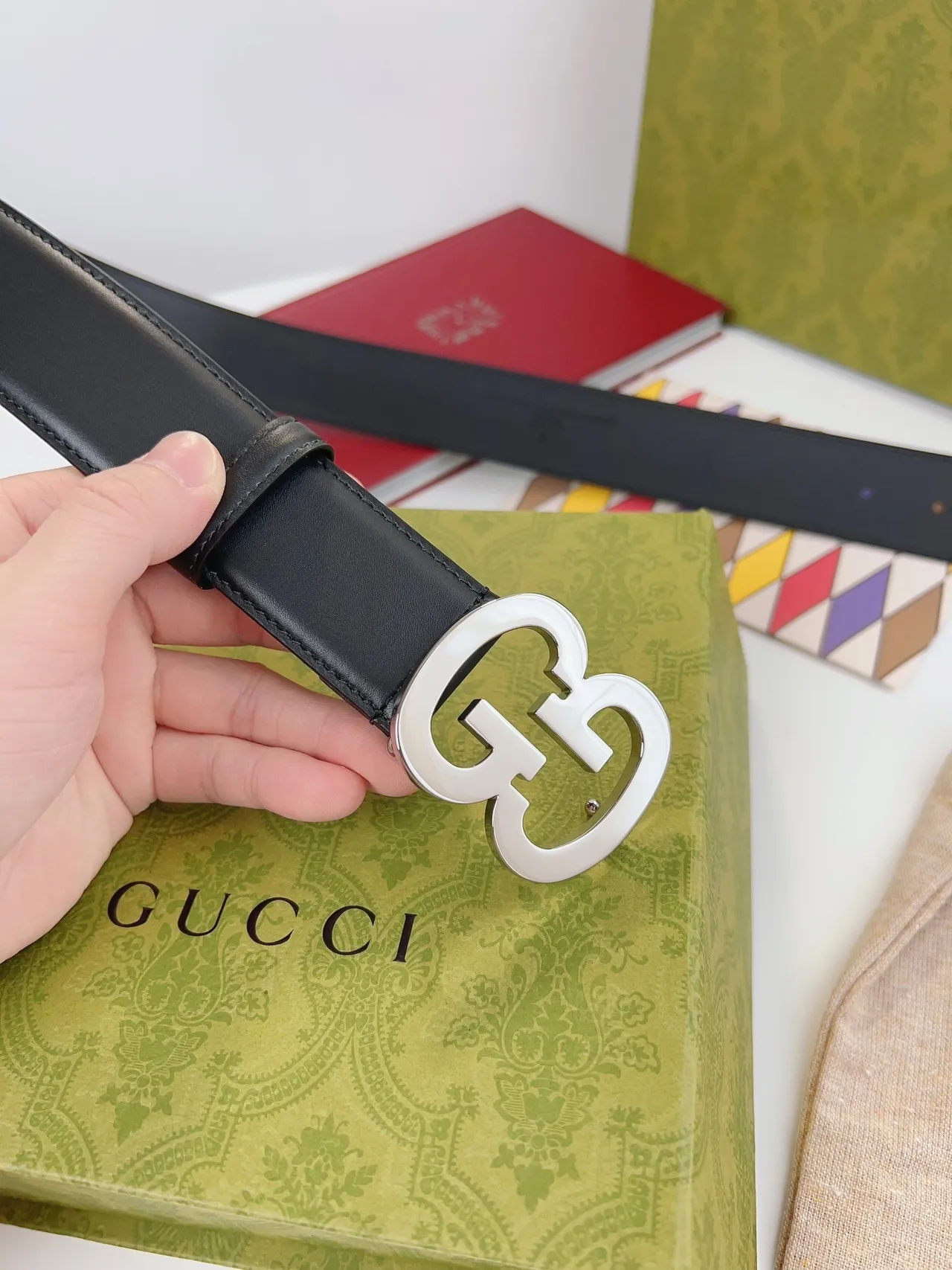 Gucci Double G Interlocking Buckle Black Leather Belt 4