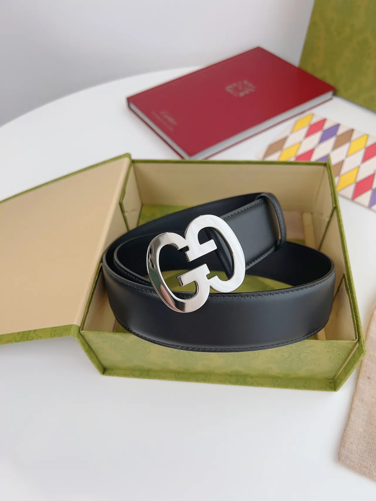 Gucci Double G Interlocking Buckle Black Leather Belt 5