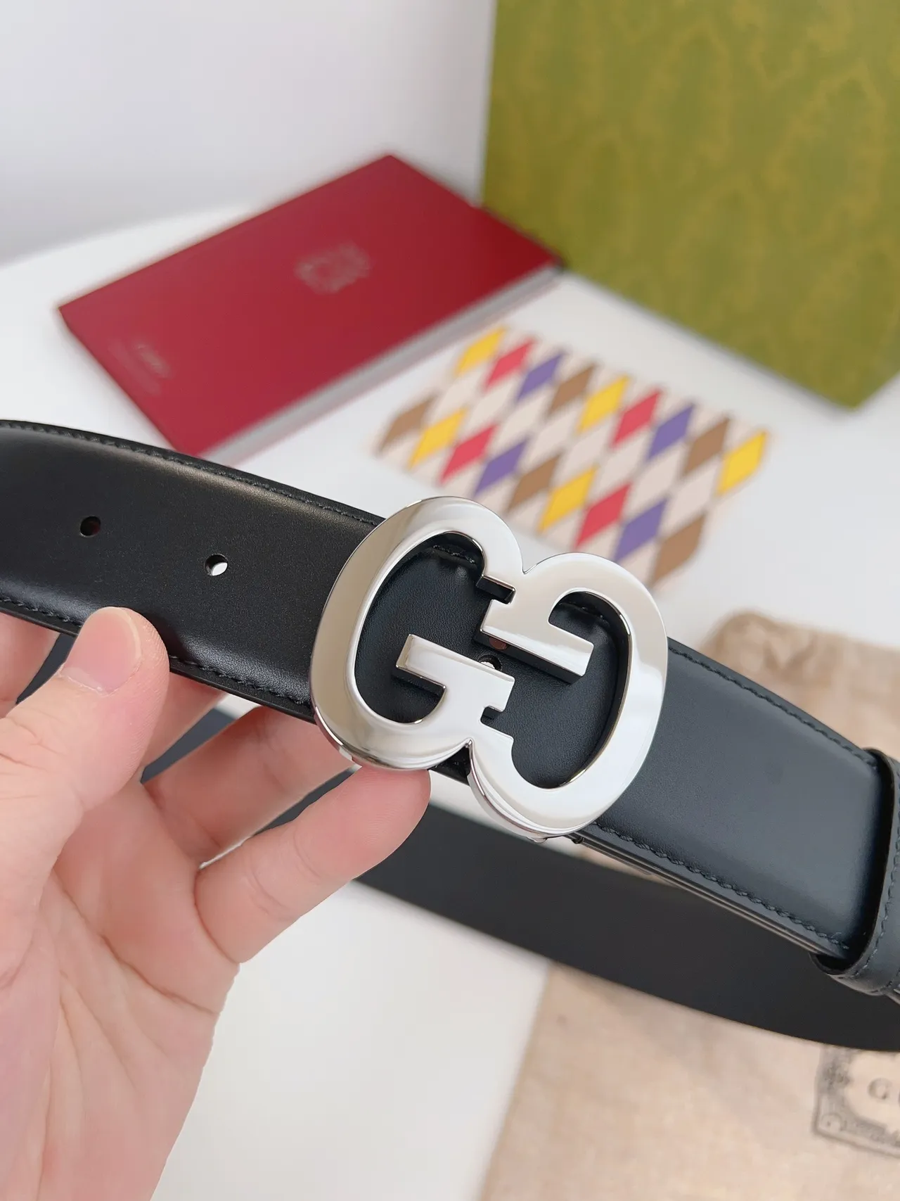 Gucci Double G Interlocking Buckle Black Leather Belt 7